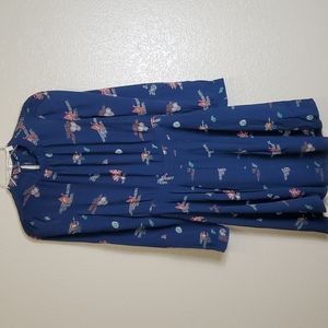 & Other Stories Blue Origami Print Pleated Dress Size 4 Modest